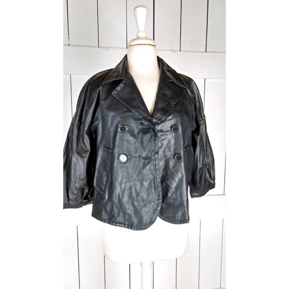 Tex by Max Azria cropped black leather blazer jacket small - Picture 3 of 5